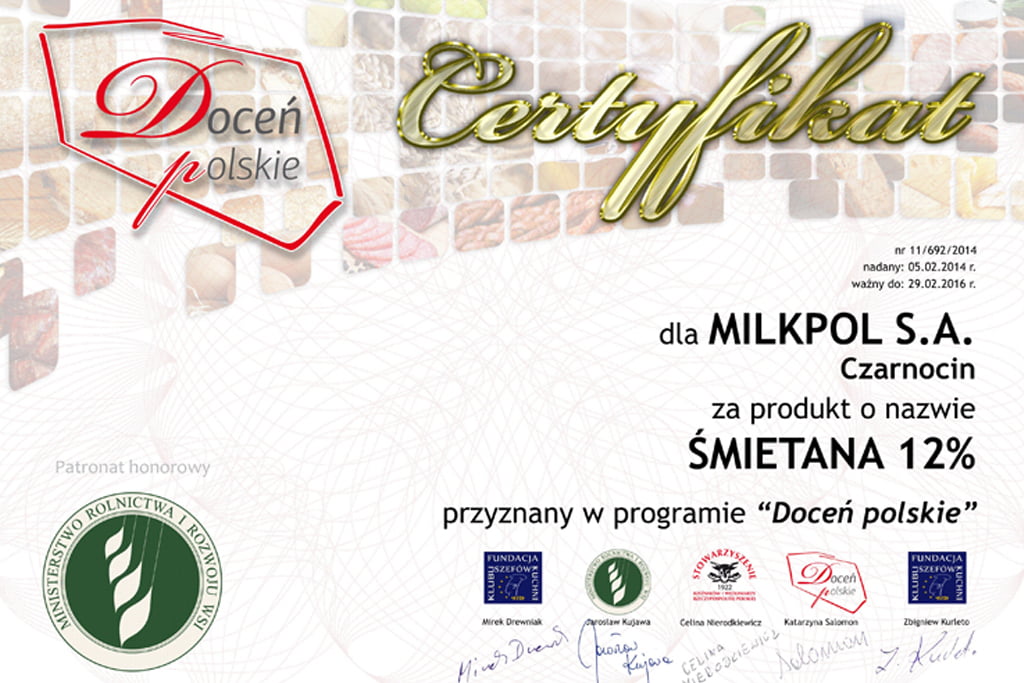 Certyfikat – Doceń Polskie 2014